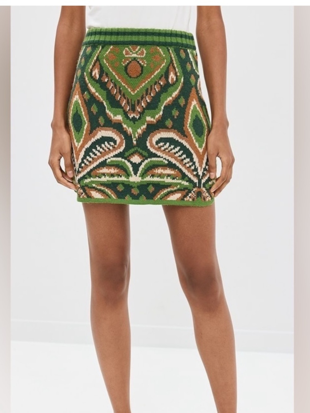 NWOT Farm Rio Green Brown knit size XXS pineapple ikat sweater mini skirt